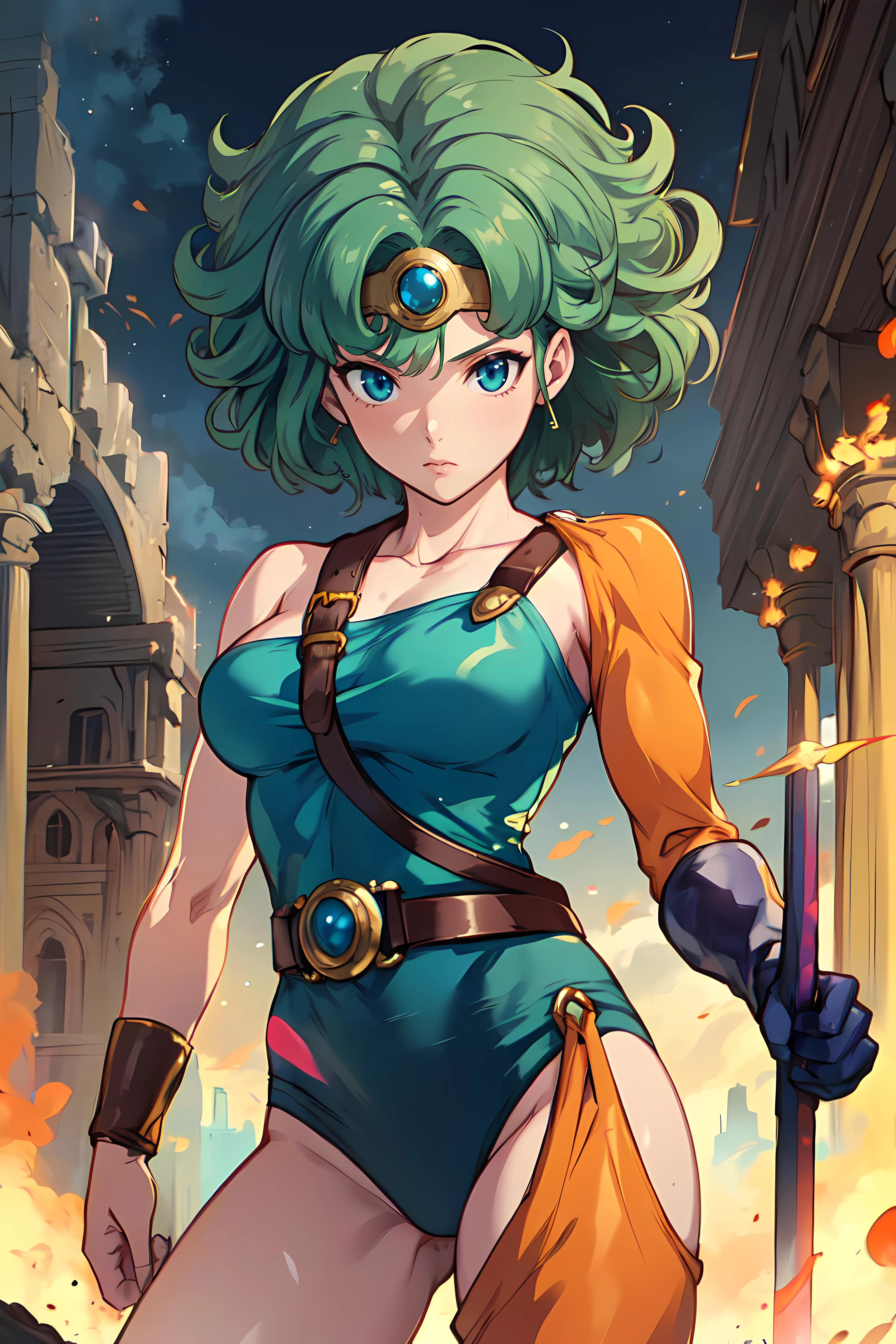 anime artwork anime artwork masterpiece,best quality, unreal engine, ultra res, extremely detailed
<lora:Style_hews_style:0.5> <lora:Style_cutesexyrobutts_v2:0.1> <lora:Style_puuzaki-puuna-lora-v1:0.1>
<lora:Round_Breasts_V7:0.4>ROUND BREASTS, medium BREASTS
1girl, waist, slender,(muscular:0.9)
<lora:Character_heroine_dq4_V2:0.4>
HEROINE,
CIRCLET, CURLY HAIR, GREEN HAIR, SHORT HAIR, ASYMMETRICAL CLOTHES, LEOTARD, BELT, SINGLE GLOVE, SINGLE SLEEVE, SINGLE THIGHHIGH
cave, holding sword, . anime style, key visual, vibrant, studio anime, highly detailed