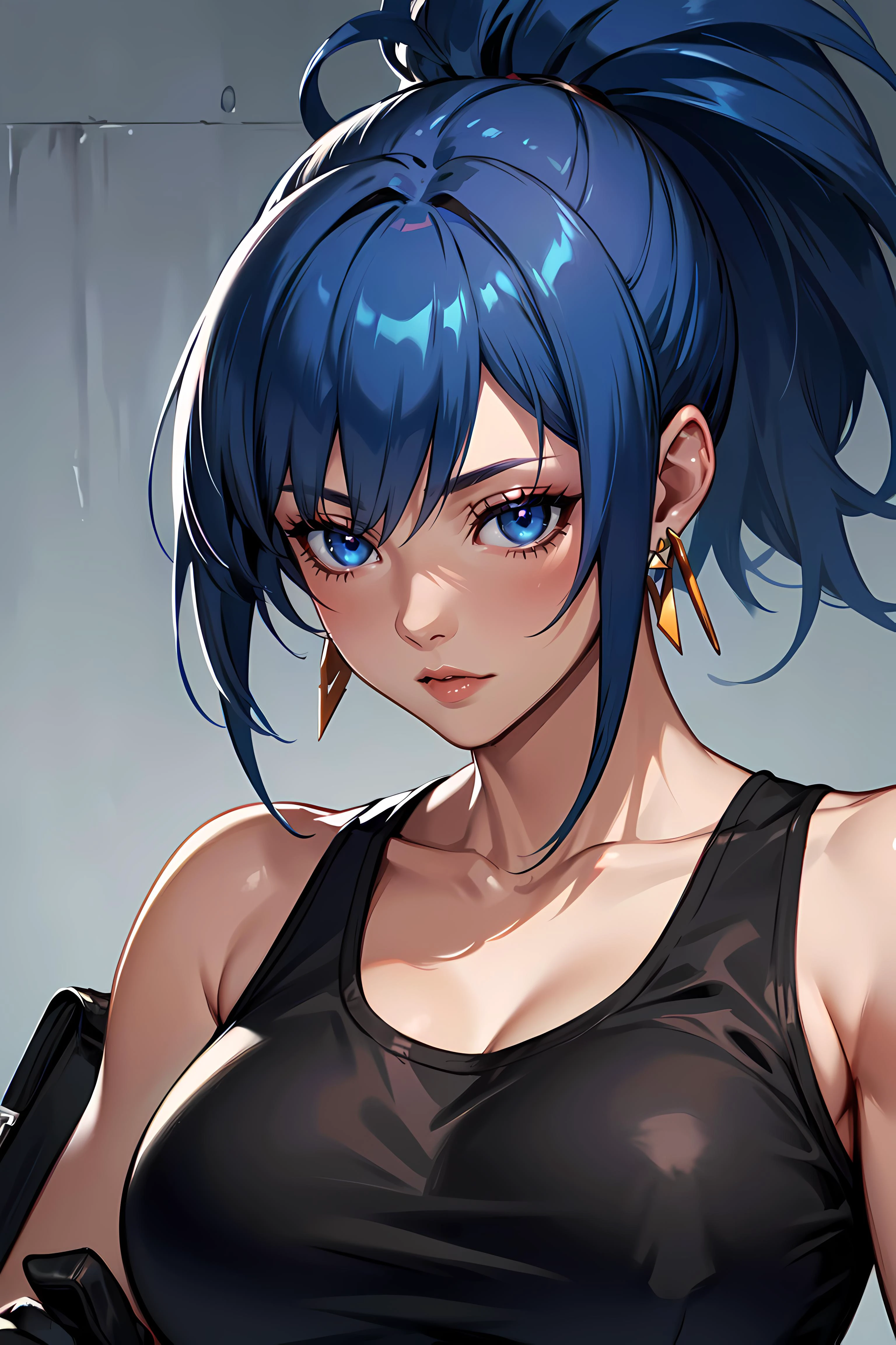 masterpiece,best quality, unreal engine, ultra res, extremely detailed
<lora:hews style by goofy ai:0.3> <lora:cutesexyrobutts_v2:0.> <lora:puuzaki-puuna-lora-v1:0.>
<lora:Round_Breasts_V7:0.4>ROUND BREASTS, large BREASTS
1girl, waist, slender,(muscular:0.9)
<lora:leona_heidern_v10:0.5>
leona heidern,
blue hair, blue eyes, ponytail, bangs,
jewelry, earrings, triangle earrings,
tanktop,black gloves, long pants, pouch,
standing,
upper body