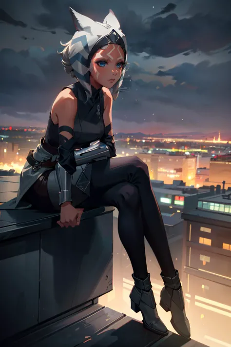 ((ultra detailed, masterpiece, absurdres))
StarWAhsoka, 1girl, dark skin, white facial mark, overlooking the city from a rooftop bar at night, chic outfit, sitting on the rooftop looking down at the city, full body shot, white ambient lighting, detailed face, by makoto shinkai, stanley artgerm lau, wlop, rossdraws
<lora:StarWAhsoka:0.9>