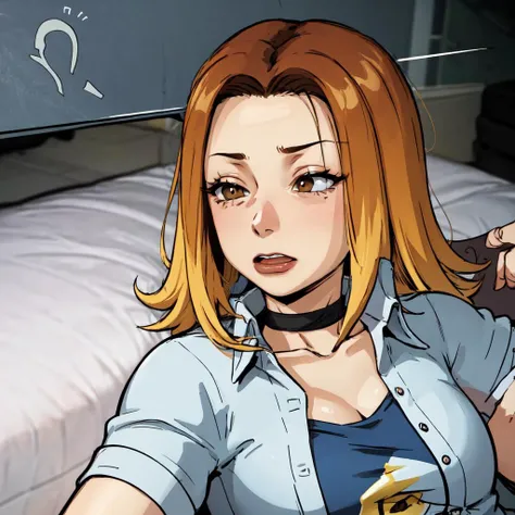 masterpiece, best quality, absurdres, perfect anatomy, 1girl, solo, yumiif, blonde hair, brown hair, multicolored hair, IncrsLimmyWakingUpMeme, t-shirt, collarbone, <lora:zs_yumi-v3:0.8>, <lora:LimmyWakingUpMeme:1>