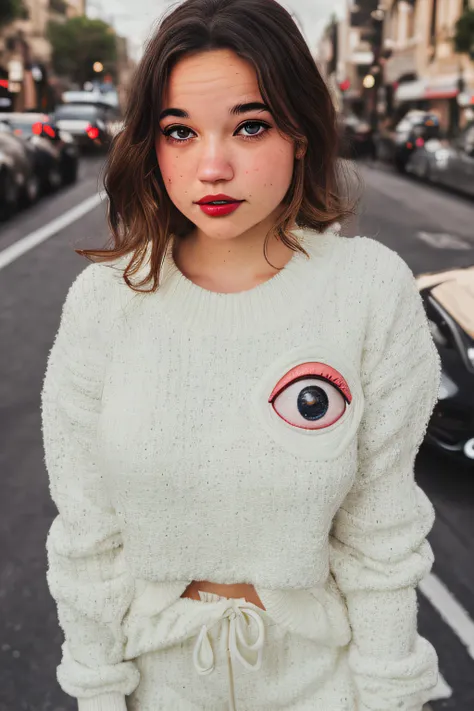 photo of (s0fiag0mez:0.99), a woman as a sexy model, ((blonde hair)), modelshoot style, (extremely detailed CG unity 8k wallpaper), photo of the most beautiful artwork in the world, professional majestic oil painting by Ed Blinkey, Atey Ghailan, Studio Ghibli, by Jeremy Mann, Greg Manchess, Antonio Moro, trending on ArtStation, trending on CGSociety, Intricate, High Detail, Sharp focus, dramatic, photorealistic painting art by midjourney and greg rutkowski, (comfy sweater:1.2), (baggy sweat pants:1.2), (sneakers), (on the sidewalk), ((walking down the sidewalk)), (carrying shopping bags), ((stores in the background)), ((street in the background)), (busy street), (looking at viewer), (detailed pupils:1.3), (modern outfit:1.2), (closeup:1.1), red lips, (eye shadow)