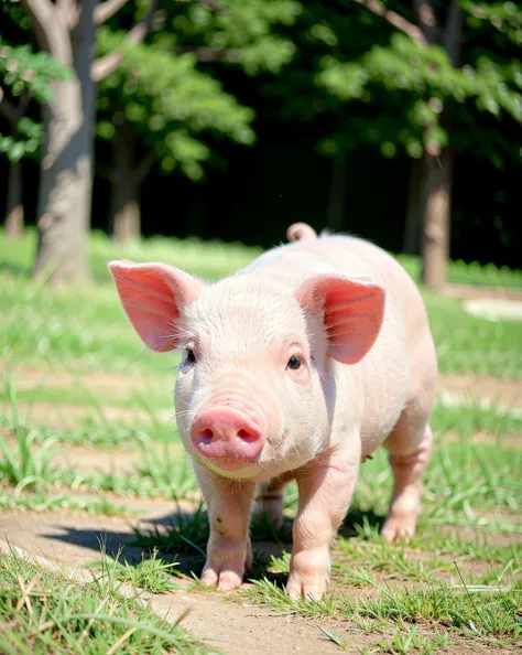 a pink pig on the grass, <lora:UltimatePinkPig_v1.0:0.8>, ultimatepinkpig