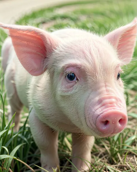 a pink pig on the grass, <lora:UltimatePinkPig_v1.0:0.8>, ultimatepinkpig