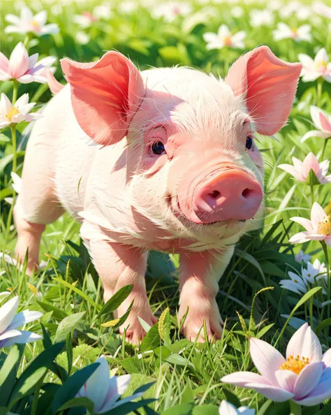 a pink pig on the grass, <lora:UltimatePinkPig_v1.0:0.8>, ultimatepinkpig