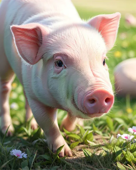 a pink pig on the grass, <lora:UltimatePinkPig_v1.0:0.8>, ultimatepinkpig