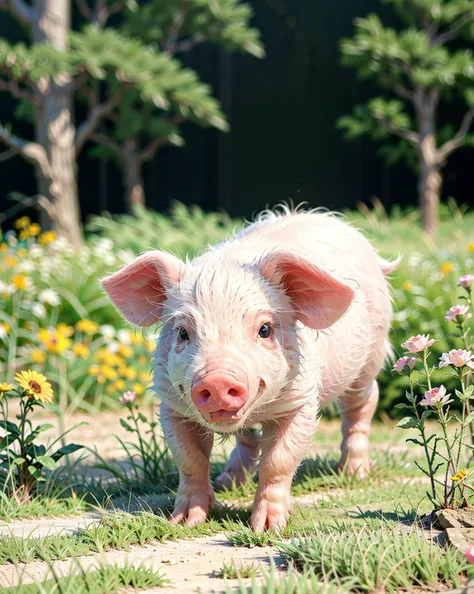 a pink pig on the grass, <lora:UltimatePinkPig_v1.0:0.8>, ultimatepinkpig