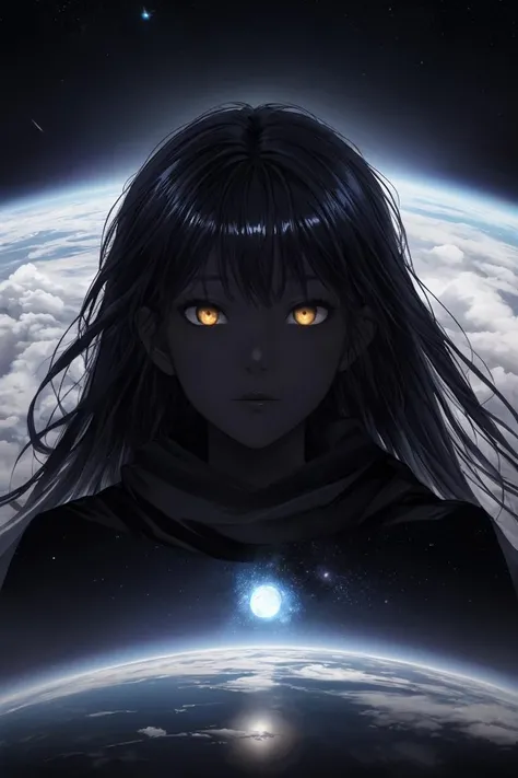 dark celestial skin body,1girl,void cosmic body,colored skin,(masterpiece, best quality, hires),godlike astral entity,planets orbiting around face,body and face made of stars,translucent,ethereal,in space,intricate detail,8k,hdr,jet black skin,silhouette,long hair,wind,woman,steam,strong light,void cosmic body,vortex,seething,smoke,disappear,(wind:1.2),black room,cloud,galaxy clouds,horizon,wing,reflected light,rip,Descending clouds,(shiny hair:1.3),stella octangula,long scarf,Portals to Other Worlds,neon city,mechanical body,cloud cascade,