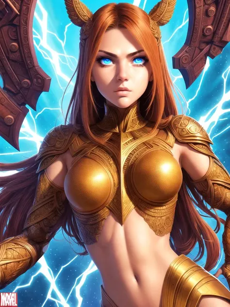 (comic book:1.1) artwork, 20 year old female, upper body, (symmetric highly detailed eyes, fantastic eyes, intricate eyes:1.1), heroic build, looking at viewer