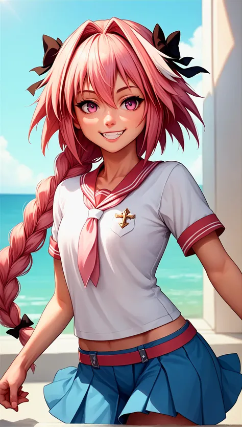 score_9, score_8_up, score_7_up, source_anime, 1girl,
 <lora:astolfo_pony:0.8>astolfo_\(fate\), , otoko_no_ko, highres, looking_at_viewer, hair_intakes, hair_bow, smile, single_braid