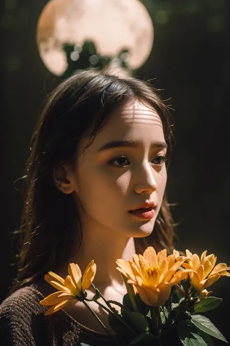 best quality, masterpiece, (photorealistic:1.4), Close up, 1 girl, Princess, upper body, Medieval, flowers around, forest background, sweet girl, IDOL, moon, -- Face Details:1.7 -- <lora:MoosMST3:1> <lora:Rokki-01:1>