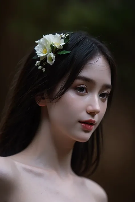 best quality, masterpiece, (photorealistic:1.4), Close up, 1 girl, Princess, upper body, Medieval, choker, flowers around, forest background, sweet girl, IDOL, moon, -- Face Details:1.7 -- <lora:MoosMST3:1> <lora:Rokki-01:1>