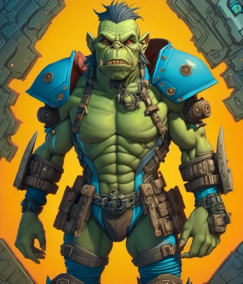 the cartoon CHV3COrc orc wearing a (CHV3CCyberpunk style cybernetic body suit:1.2), orcish, professional, masterpiece, warhammer 40k themed, <lyco:Orc_reg_128:0.75>