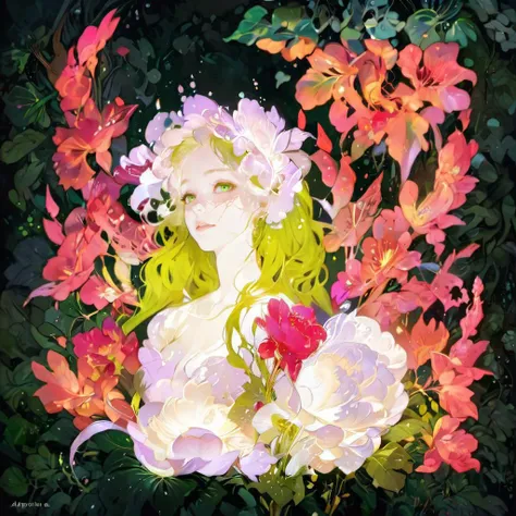 The title is "Green Requiem",
oil painting,artwork by Alphonse Mucha,
1 girl,realistic,beautiful,green long hair,tear,gentle smile,(sad:0.1),
 <lora:lora:1>, <lora:- SDXL - letitflrsh_let_it_flourish_V1.0:1>,(high contrast:1.2),high saturation,letitflrsh,(boldline),deep shadow,
8k illustration,ultra high res,8k uhd,dramatic lighting,delicate,BREAK,