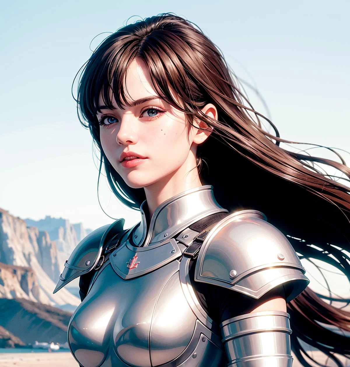 1girl in, gritted teeth, Cinematic lighting, Backlighting, SPEEDLINE, One-person viewpoint, Sideways, F/1.8, 35 mm, Sony FE GM, 1080p, hard disk, 4K, 8K, nffsw, retinas, masutepiece, ccurate, Anatomically correct, Textured skin, Super Detail, high details, High quality, Best Quality, hight resolution, Style image of a woman in armor holding a sword, armor girl, fanart best artstation, with sleek silver armor, Runningã