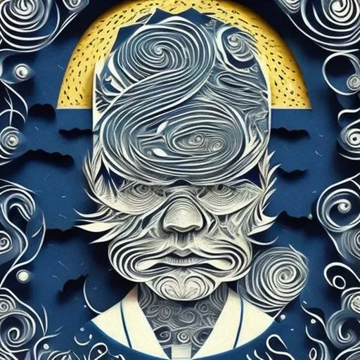((Papercut)) ,starry sky,van gogh, shapes, intricate designs, delicate patterns, shadowbox frame, silhouette, kirigami, scherenschnitte,Spread the picture