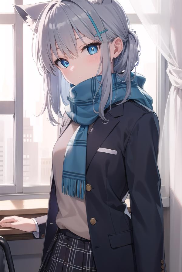Anime girl with blue eyes and a cat ears - SeaArt AI