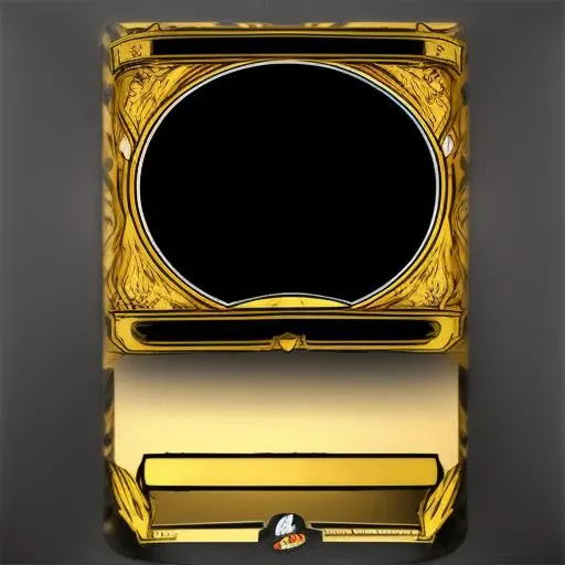 a blank trading card, masterpiece, best quality, gold and black, laserpunk style, with a title box, a black drawing frame, and a simple text box and some card statistics <lora:ccg2-000060:0.9>