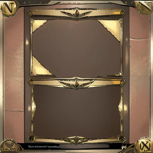 a blank trading card, leather brown and gold steampunk style, masterpiece, best quality, with a title box an image box and a text box <lora:bct-render3:1>