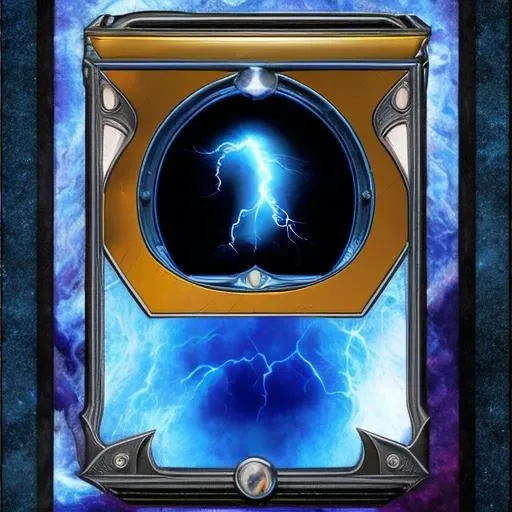 a blank trading card, storm and magic blue, heroic fantasy style, with a picture box, (masterpiece, best quality:1.2), a picture box, a subtitle box and a text box, gold gem <lora:bct-render3:0.35>