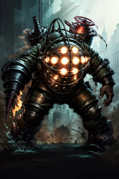 (masterpiece, best quality:1.2),  <lora:big_daddy-20:0.7>, bigdaddyBS_soul3142, solo, drill, dark, no humans, glowing red,