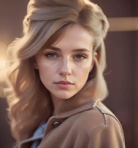 photo of woman, RAW, close portrait photo, (long brown coat:1.2), (nice top:1.2), ( jeans:1.2), (high detailed skin:1.2), 8k uhd, dslr, soft lighting, high quality, film grain, Fujifilm XT3 sharp focus, f 5.6<lora:Mlauv Mary:1>