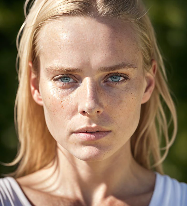 angel, armor gold (masterpiece, best quality, high resolution:1.4), 1girl, angel, skin pores texture, Hair blonde, HD , Photography, movie, cinematic, full Body, Realistic, (8k, RAW photo, best quality, masterpiece:1.2), (realistic, photo-realistic:1.33), best quality, detailed eyes blue, cute,natural lighting, depth of field, film grain, wrinkled skin, sharp, detailed and realistic portrait of a woman ,(freckles:0.5) , outside, wearing a white t shirt, staring at camera, chapped lips, soft natural lighting, portrait photography, magical photography, dramatic lighting, photo realism, ultra-detailed, intimate portrait composition, Leica 50mm, f1. 4 <lora:Mlauv Mary:1>
