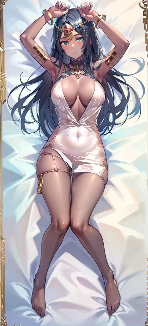 (((masterpiece, best quality, high resolution))),
thousandnights, PartyDress, 1girl, solo, on bed, dakimakura, full body,
<lora:FGOScheherazadev1:0.8>