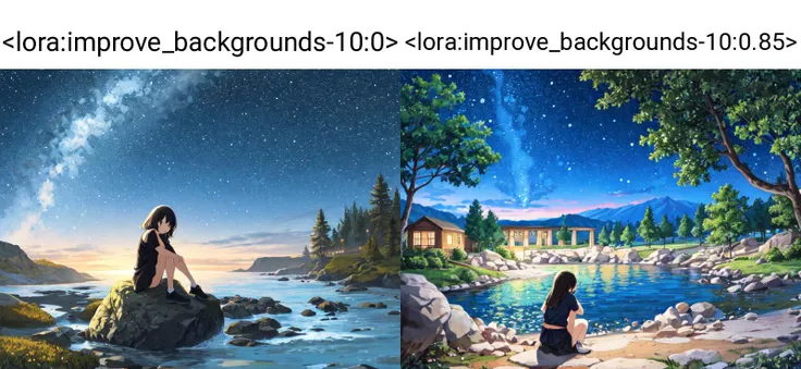<lora:improve_backgrounds-10:0>, night, digital art, (a girl sits on a rock:1.2), landscape background, (at night:1.2)