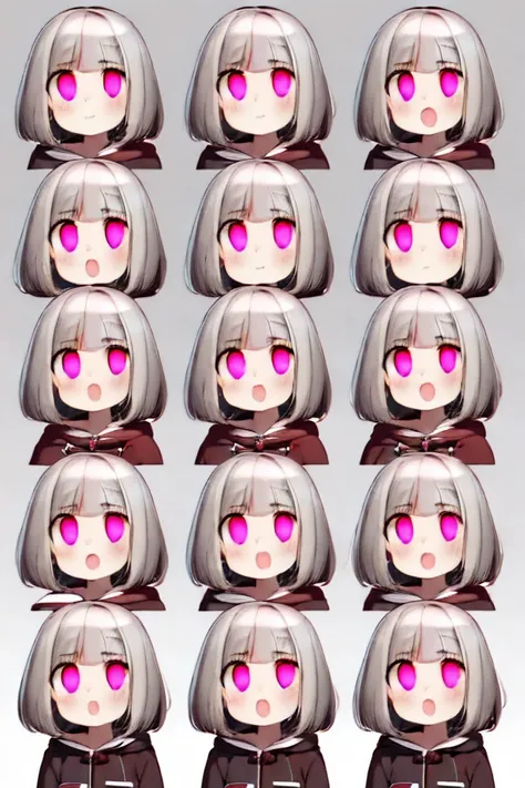 (6+girls in a same row formation:1.3),(angry:0.6), (silver hair,bob cut:1.3),(closed mouth:1.15),(parka:1.28),looking at viewer, <lora:hypnoEyes_v10:2>