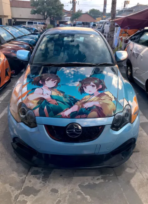 (masterpiece), (best quality), (ultra-detailed), photorealistic, (an extremely delicate and beautiful), 1girl, hiryuuchan, brown hair, (one side up), orange kimono, green hakama, <lora:itasha:1> itasha, no humans <lora:hiryuu_nai_11-24:0.7:OUTD>, front view, solo, upper body, finely detailed eyes, hakama short skirt, brown eyes