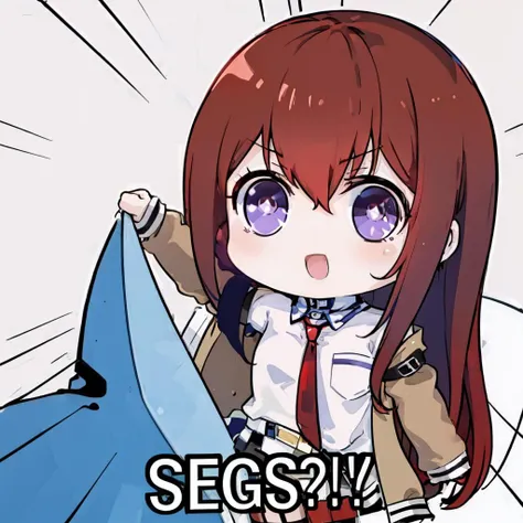 (best quality), (masterpiece), 1girl, (segs:1.2), english text, chibi, makise kurisu, red long hair, light purple eyes, coat, red necktie, <lora:Meme - Segs v1.0:1>, <lora:Char - Makise Kurisu (Steins; Gate) v1.0:1.2>
