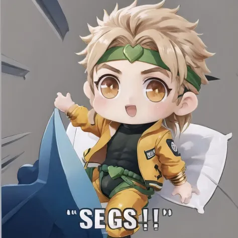 Highly detailed, High Quality, Masterpiece, beautiful, 1boy, Segs, english text, chibi, <lora:Segs-09:1>, dio, jacket, pants, headband, <lora:Char_Sigmas_Dio:0.9>