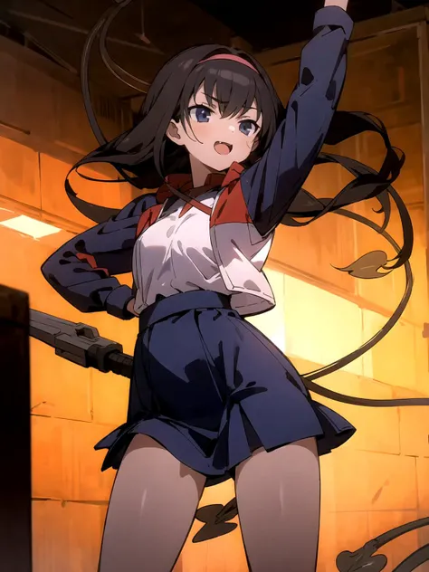 1girl, (solo), <lora:Lessar_V15:0.7>, sexy, adult, skirt and jacket, demon tail