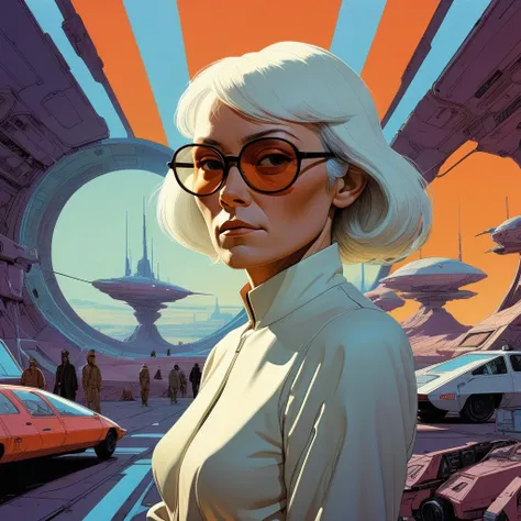 Futuristic rebel leader, cyberpunk backdrop, Syd Mead, Hayao Miyazaki, Jean Giraud (Moebius), Andy Warhol, evolving into a vivid narrative of rebellion and diversity, with a palette that speaks to unity in diversity, bold, dynamic <lora:xl_more_art-full_v1:1.2>