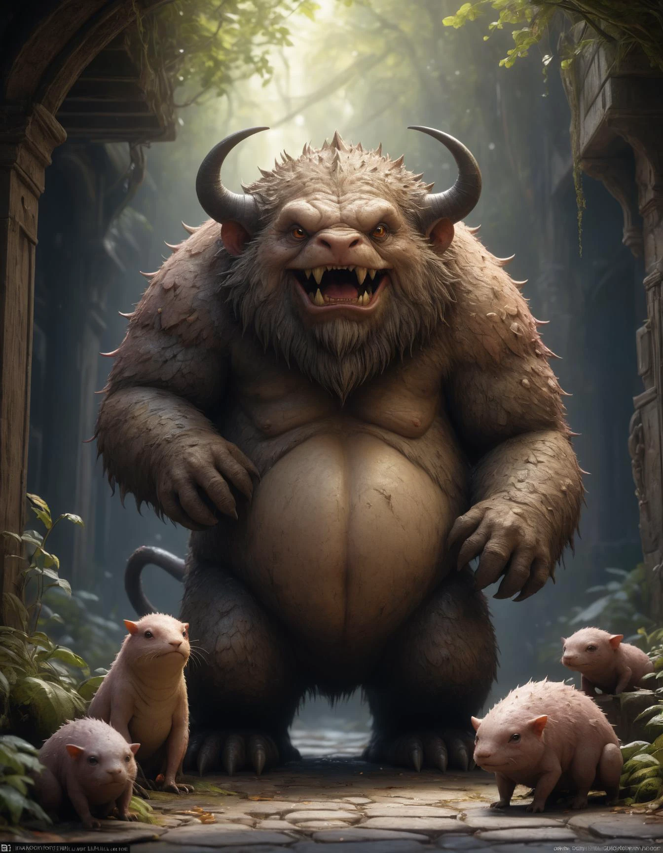 a group of creatures by john bauer uderzo trending on artstation deviantart pinterest hyper detailed photorealistic highlights and shadow hd 8 k post-processing high resolution processing style concept art by Greg Rutkowski, Dan Mumford, huge scale, beautiful, sharp, details, volumetric lighting, ultradetailed, colorful vibrant colors trending on ArtStation ((grafitti tag) best on deviantart by William Adolphe Bouguereau and Thomas Kinkade, bokeh, unreal engine, octane render, pbr render, path tracing, no depth of