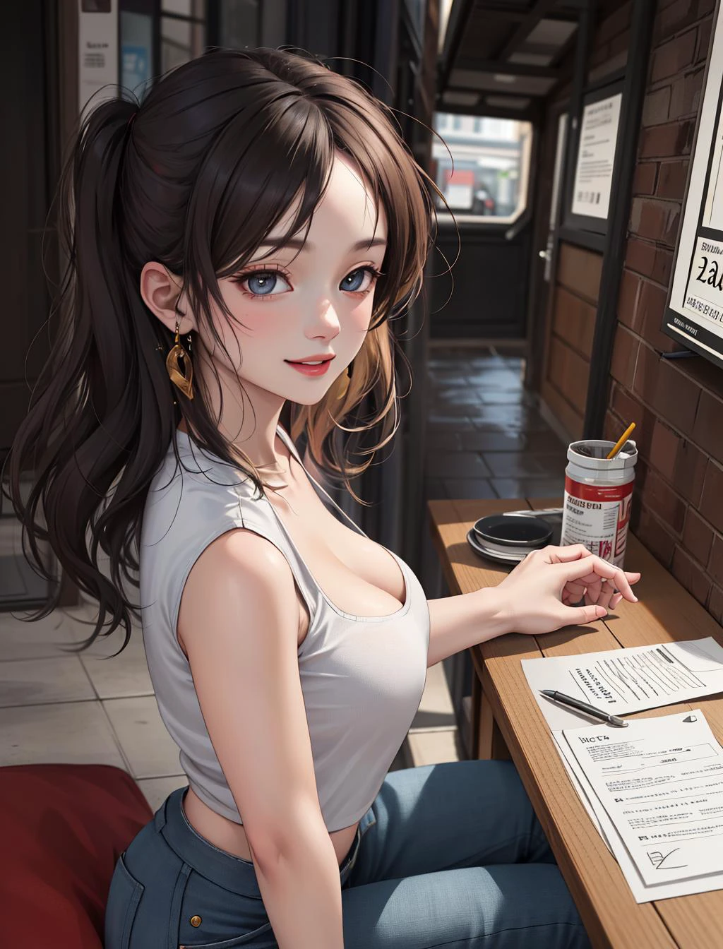 (masterpiece:1.2),(best quality:1.2),perfect eyes,perfect face,volumetric lighting,1girl,mature female,MILF,streetwear,urban style, wearing edgWhaletail ,(Legal Pad Yellow :1.1) dress shirt showing a beautiful cleavage,cutoff jeans,long detachedwhite hair,colorful streaks,intricate hairdo,smiling,happy,Tokyo,dark theme,sunset,clouds,masterpiece,detailed,realistic,detailed background,4k,intricate,high quality,best quality,high resolution,pixiv,sciamano240,artgerm,<lora:LowRA:0.15>, <lora:edgWhaleTail1:0.8>