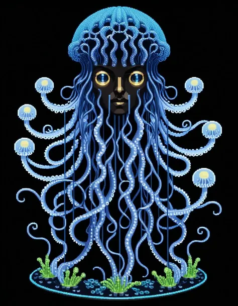 eboy style isometric pixel art, A character made out of jellyfish tentacles, surrealism, reminiscent of Salvador Dali