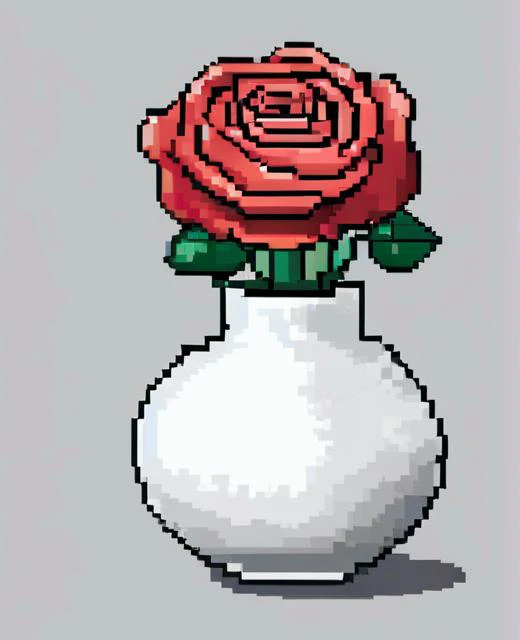 White vase, rose, white background, pixel art, <lora:Eboy_Pixelart_Style_XL:0.8> eboy style