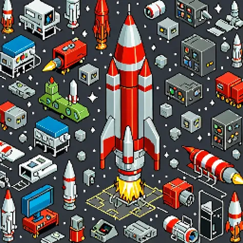 highly detailed isometric pixelart rocket ship, eboy style <lora:Eboy_Pixelart_Style_XL>