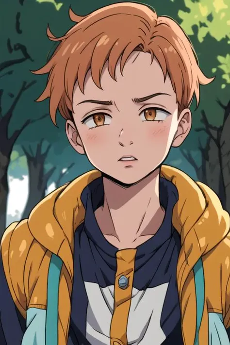 masterpiece, best quality, high quality, 1boy, solo, male focus, looking at viewer, upper body, depth of field, <lora:king_nanatsu_no_taizai:0.78>, king_nanatsu_no_taizai, , , jacket