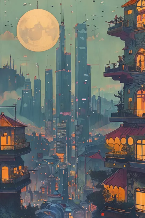 masterpiece,best quality,<lora:tbh166-:1>,illustration,style of Ivan Bilibin, cyberpunk city