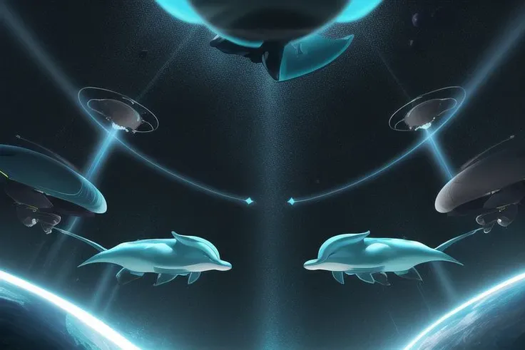 score_7_up, score_8_up, score_9_up.
Cybernetic dolphins in deep space speeding towards an M class planet. The light from a nearby star shining on the dolphins metallic skin.