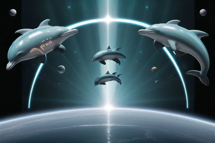 score_7_up, score_8_up, score_9_up.
Cybernetic dolphins in deep space speeding towards an M class planet. The light from a nearby star shining on the dolphins metallic skin.