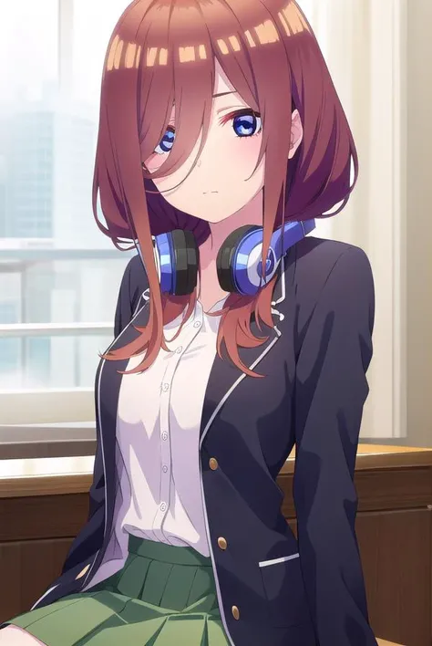 mikunakano, <lora:miku nakano s2-lora-nochekaiser:1>,
miku nakano, long hair, bangs, blue eyes, brown hair, shirt, hair between eyes, headphones, cardigan, headphones around neck,
BREAK skirt, shirt, long sleeves, white shirt, pantyhose, pleated skirt, black pantyhose, cardigan, green skirt, blue cardigan,
BREAK indoors, classroom,
BREAK looking at viewer,
BREAK <lyco:GoodHands-beta2:1>, (masterpiece:1.2), best quality, high resolution, unity 8k wallpaper, (illustration:0.8), (beautiful detailed eyes:1.6), extremely detailed face, perfect lighting, extremely detailed CG, (perfect hands, perfect anatomy),