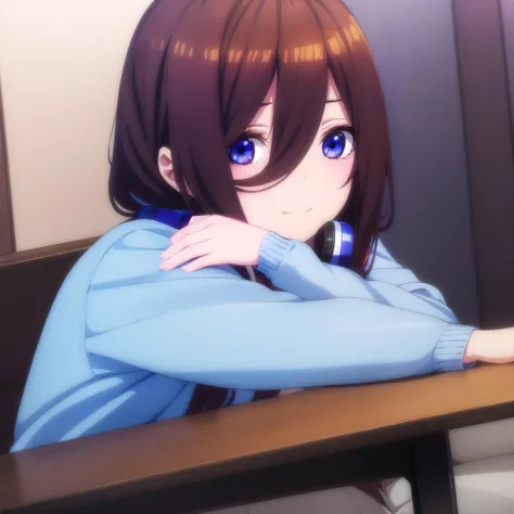 <lora:mikunakanospecial-lora-nochekaiser:1>, (((1girl))), smile,
miku nakano, long hair, bangs, blue eyes, brown hair, shirt, hair between eyes, headphones, cardigan, headphones around neck, BREAK skirt, shirt, long sleeves, white shirt, pantyhose, pleated skirt, black pantyhose, cardigan, green skirt, blue cardigan, BREAK indoors, classroom, BREAK looking at viewer, BREAK <lyco:GoodHands-beta2:1>, (masterpiece:1.2), best quality, high resolution, unity 8k wallpaper, (illustration:0.8), (beautiful detailed eyes:1.6), extremely detailed face, perfect lighting, extremely detailed CG, (perfect hands, perfect anatomy),
