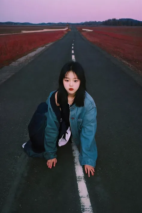 masterpiece, raw photo, film photo, 90s flash photo, best quality,
1girl, empty road, beautiful girl, sin front of camera,
<lora:Renhang_20230622161247:0.85>, Renhang, <lora:epiNoiseoffset_v2:1.5>,