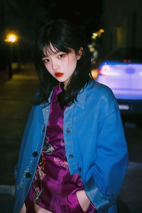 90s flash photo, empty road, beautiful girl, sin front of camera, best quality, masterpiece, raw photo, film photo, <lora:Renhang_20230622161247:0.85>, Renhang, <lora:epiNoiseoffset_v2:1.5>,