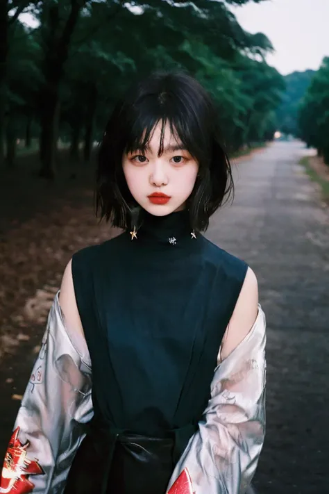 90s flash photo, empty road, beautiful girl, sin front of camera, best quality, masterpiece, raw photo, film photo, <lora:Renhang_20230622161247:0.95>, Renhang, <lora:epiNoiseoffset_v2:1.5>,