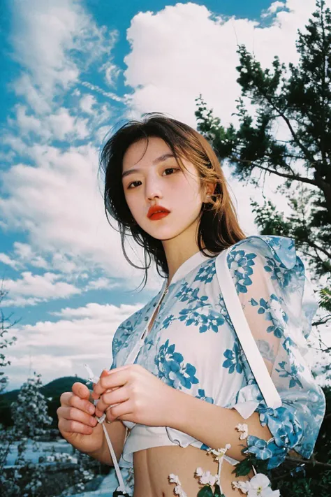 masterpiece, raw photo, film photo, 90s flash photo, 1girl, beautiful girl, sin front of camera, best quality, <lora:Renhang_20230622161247:0.85>, <lora:Renhang_1-000014:1:1,1,1,1,1,1,0,0,0,0,0,1,1,1,1,1,1>, Renghang, model, white bikini, sky