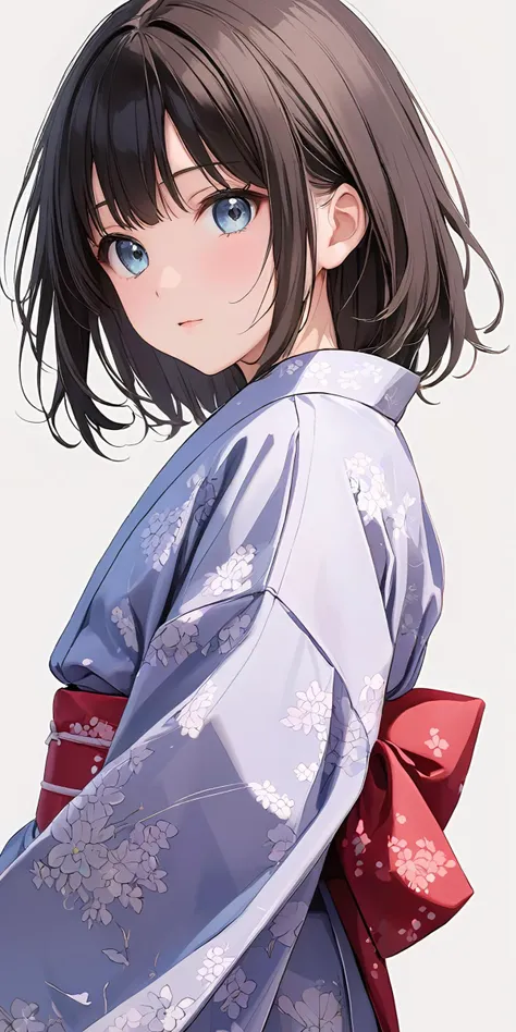 masterpiece,ultra-detailed,best quality,cute face,clean skin ,shiny hair,girl,ultra-detailed-eyes,simple background,
 <lora:yukata_XL_V1.0:0.5> jyojifuku, yukata, japanese clothes